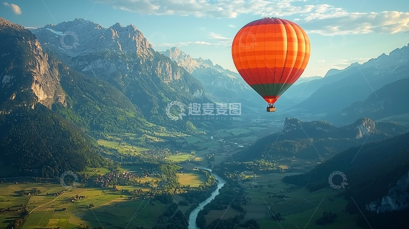 高清大图下载【趣麦麦图】热气球飞跃山谷