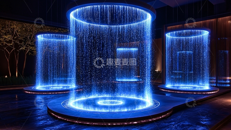 高清大图下载【趣麦麦图】蓝色光影环形瀑布