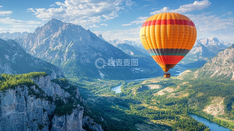 高清大图下载【趣麦麦图】热气球飞跃山谷
