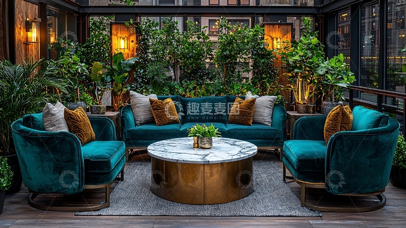 高清大图下载【趣麦麦图】绿植环绕的户外奢华休息区