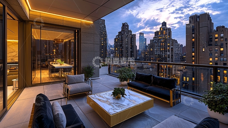 高清大图下载【趣麦麦图】纽约夜景豪宅阳台