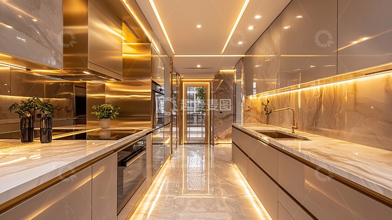 高清大图下载【趣麦麦图】奢华金色现代厨房