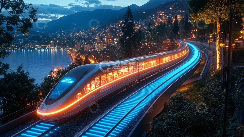 高清大图下载【趣麦麦图】山峦环绕夜景高铁