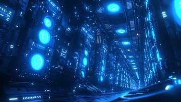 蓝色科技感数据中心走廊