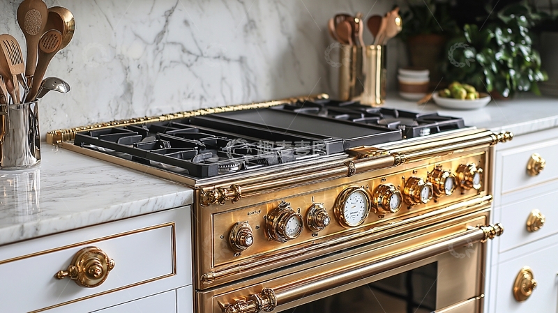 高清大图下载【趣麦麦图】奢华金色燃气灶