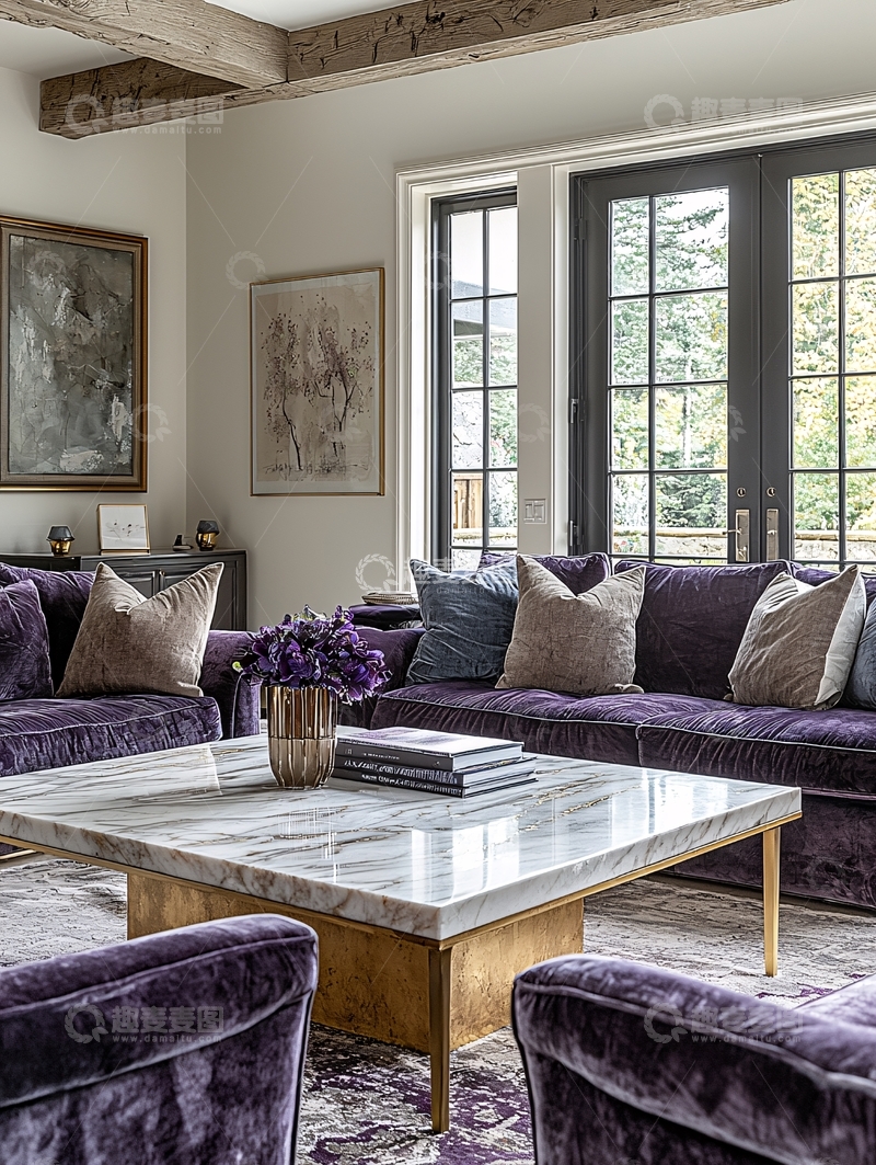 高清大图下载【趣麦麦图】紫色绒面沙发
