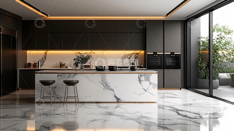 高清大图下载【趣麦麦图】现代极简黑色大理石厨房