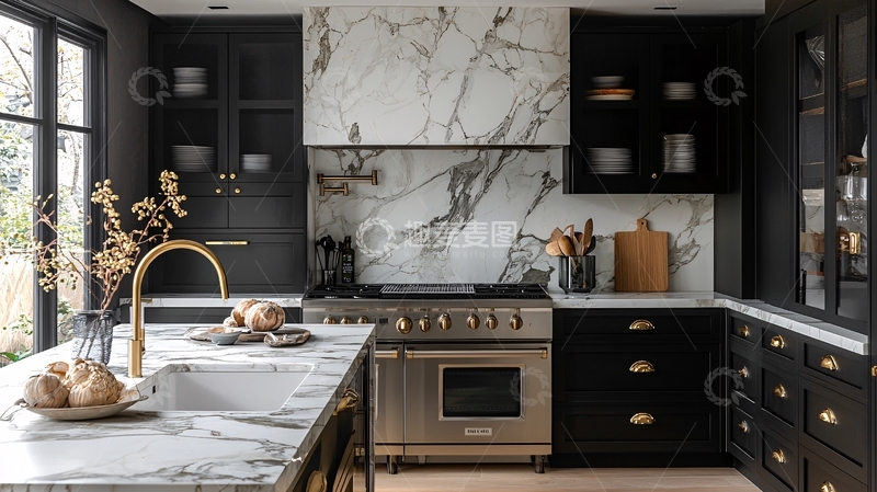 高清大图下载【趣麦麦图】黑色橱柜现代厨房