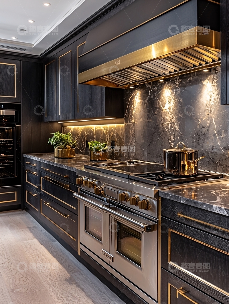 高清大图下载【趣麦麦图】高端黑色系现代厨房