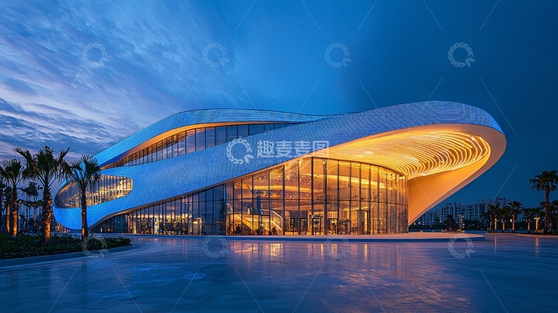 高清大图下载【趣麦麦图】流线型建筑夜景