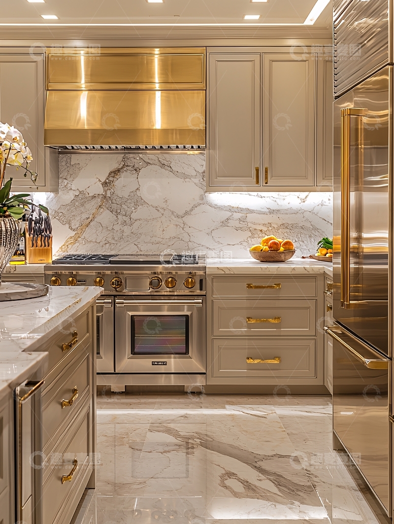 高清大图下载【趣麦麦图】奢华金色系现代厨房