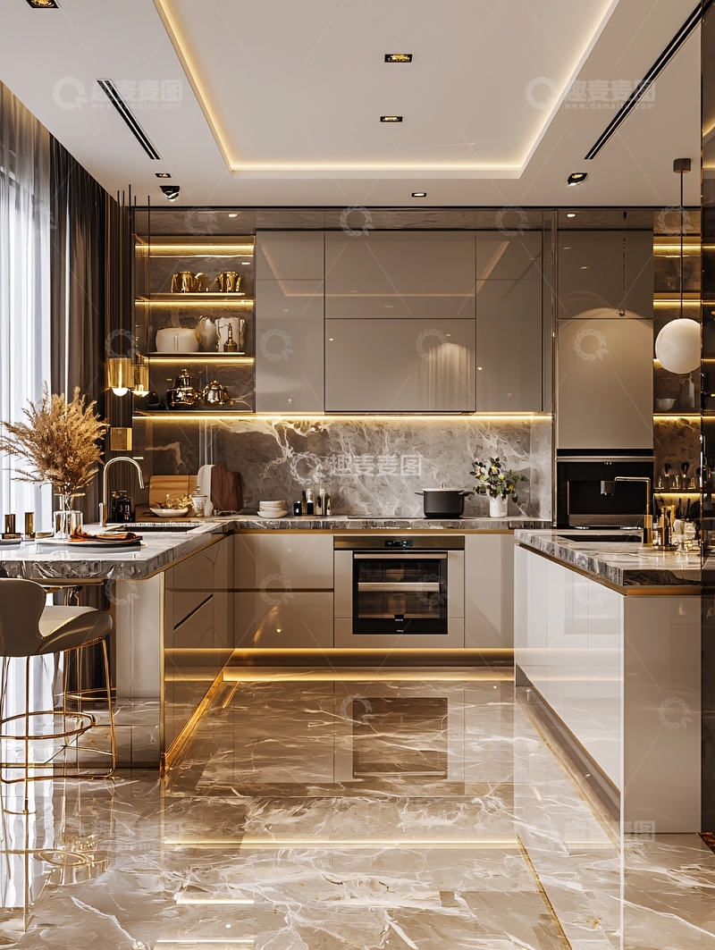 高清大图下载【趣麦麦图】现代轻奢开放式厨房