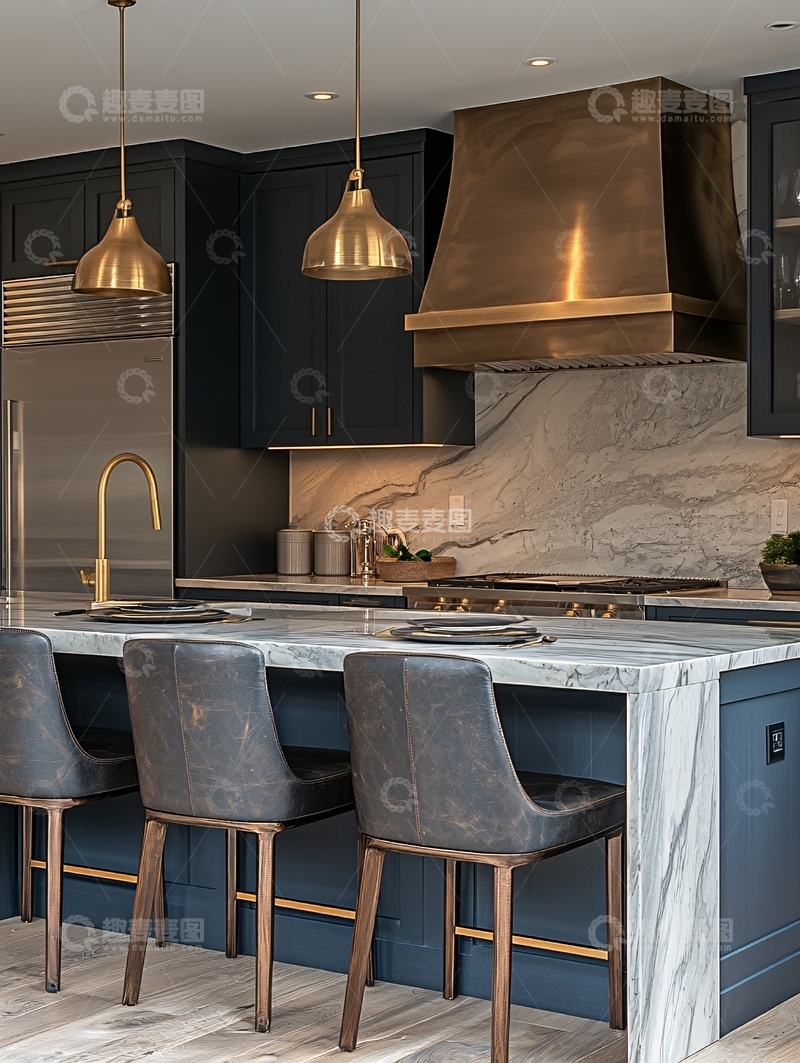 高清大图下载【趣麦麦图】现代化深色橱柜厨房