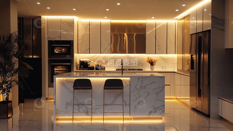 高清大图下载【趣麦麦图】现代轻奢开放式厨房