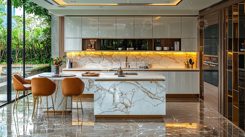 高清大图下载【趣麦麦图】现代轻奢风格开放式厨房