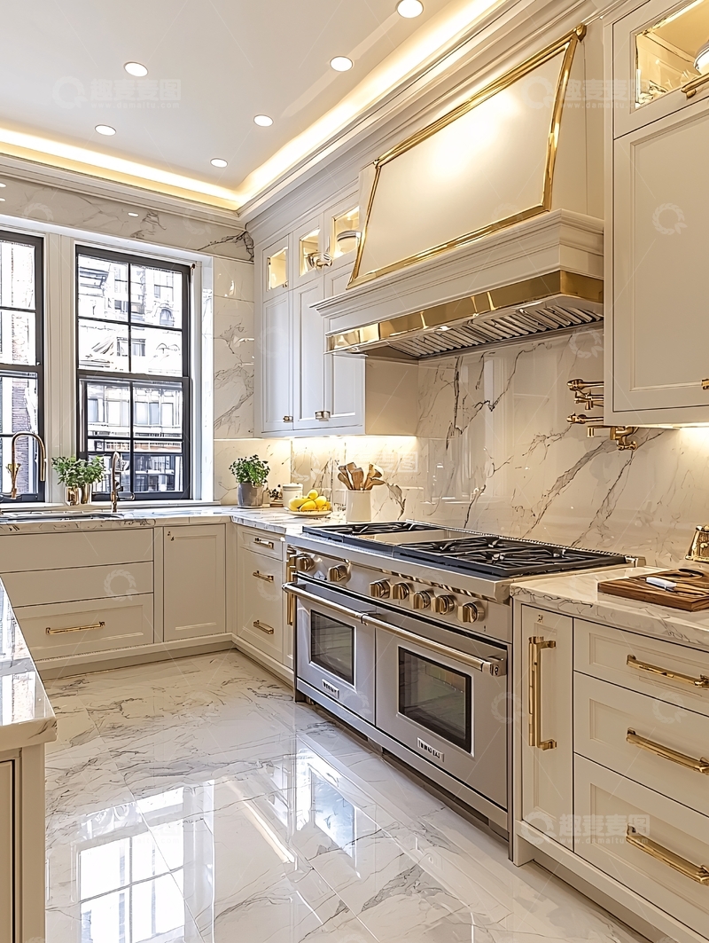高清大图下载【趣麦麦图】奢华金色系现代厨房