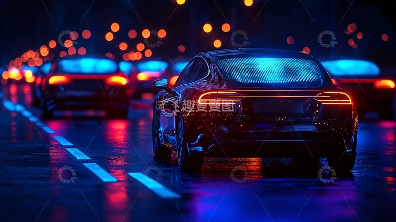 高清大图下载【趣麦麦图】夜晚城市道路车辆灯光