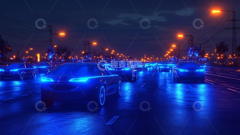高清大图下载【趣麦麦图】夜晚蓝色汽车车流
