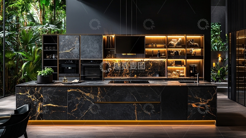 高清大图下载【趣麦麦图】暗黑系奢华现代厨房