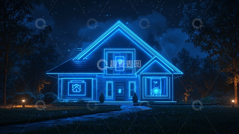 高清大图下载【趣麦麦图】夜晚蓝色智能家居