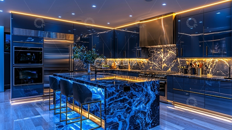 高清大图下载【趣麦麦图】现代奢华深蓝色厨房