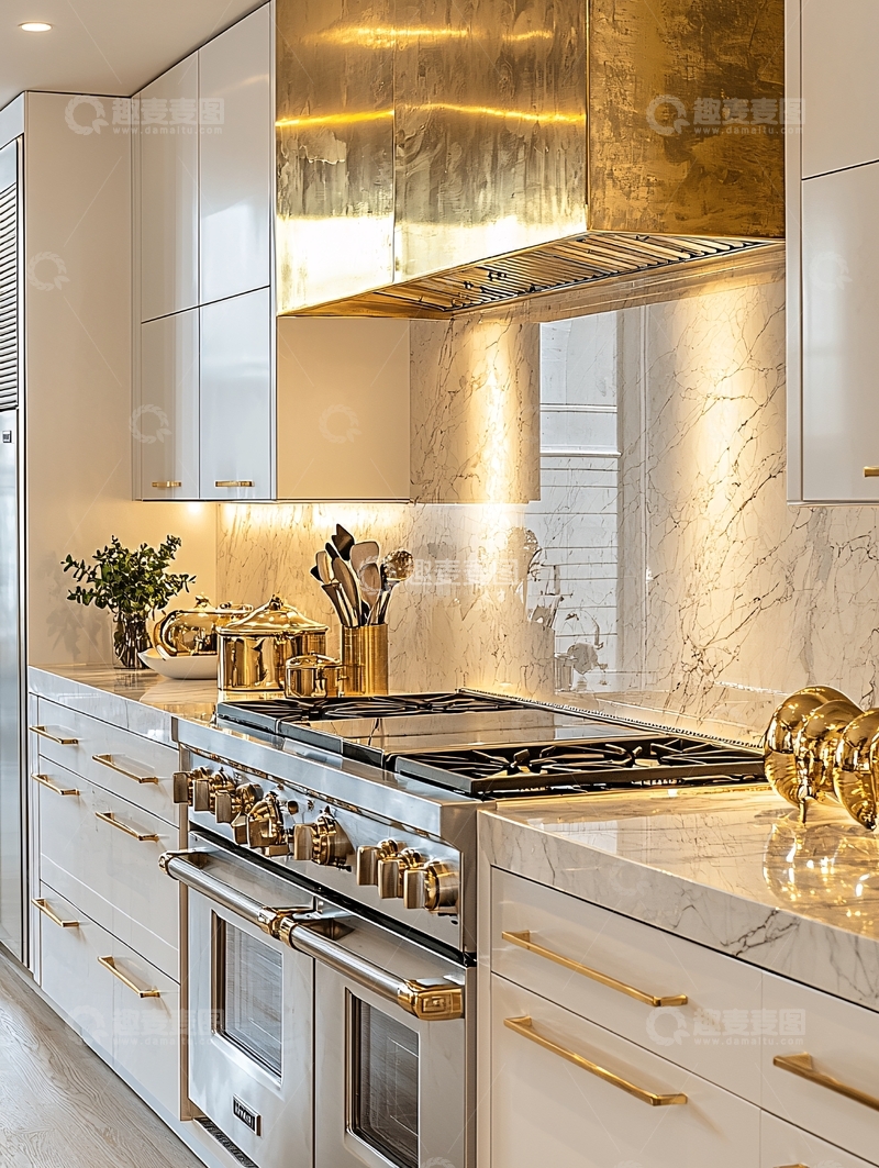 高清大图下载【趣麦麦图】现代轻奢金色厨房