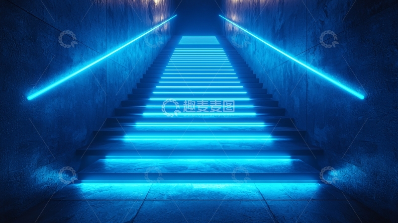 高清大图下载【趣麦麦图】蓝色霓虹灯楼梯