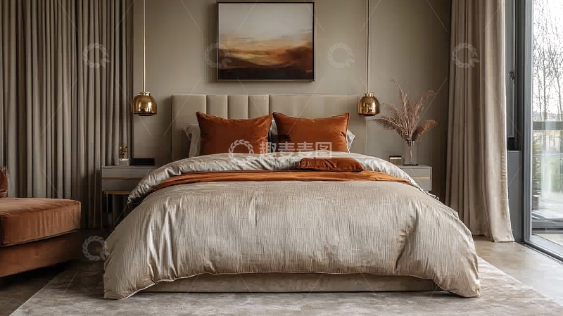 高清大图下载【趣麦麦图】温馨舒适的米色系卧室