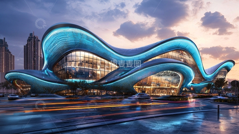 高清大图下载【趣麦麦图】流线型建筑夜景