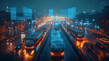 雨夜城市公交车夜景