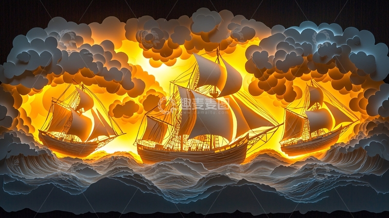 高清大图下载【趣麦麦图】航海题材浮雕壁画