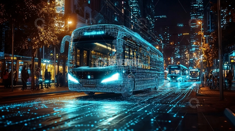 高清大图下载【趣麦麦图】夜晚城市公交车