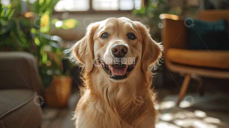高清大图下载【趣麦麦图】金毛犬室内照片
