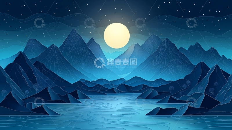 高清大图下载【趣麦麦图】月夜山湖景色