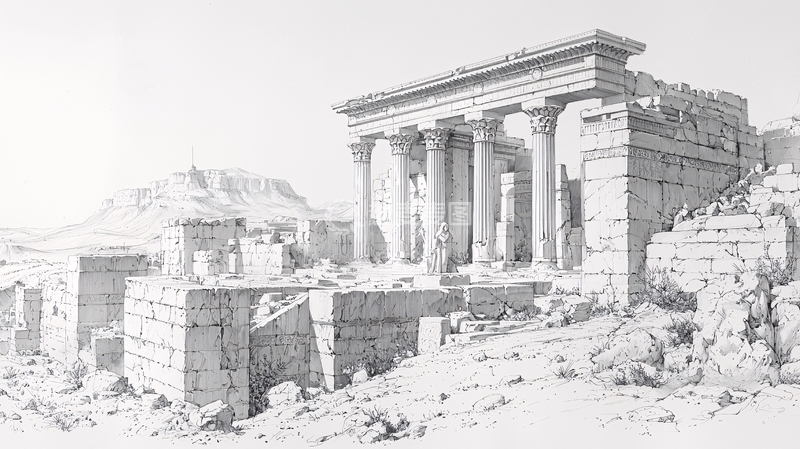 高清大图下载【趣麦麦图】黑白古建筑遗址