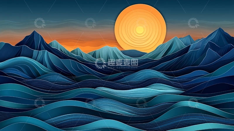 高清大图下载【趣麦麦图】抽象山海日出