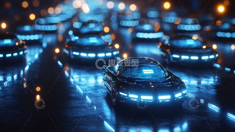 高清大图下载【趣麦麦图】夜间未来都市自动驾驶汽车