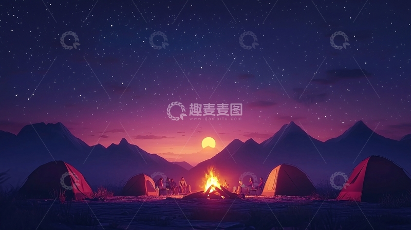 高清大图下载【趣麦麦图】星空下篝火晚会