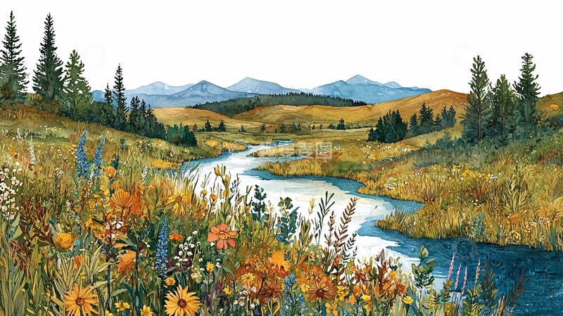 高清大图下载【趣麦麦图】水彩画风景