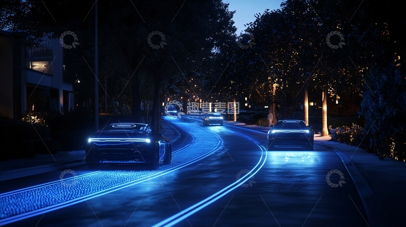 高清大图下载【趣麦麦图】夜晚道路自动驾驶