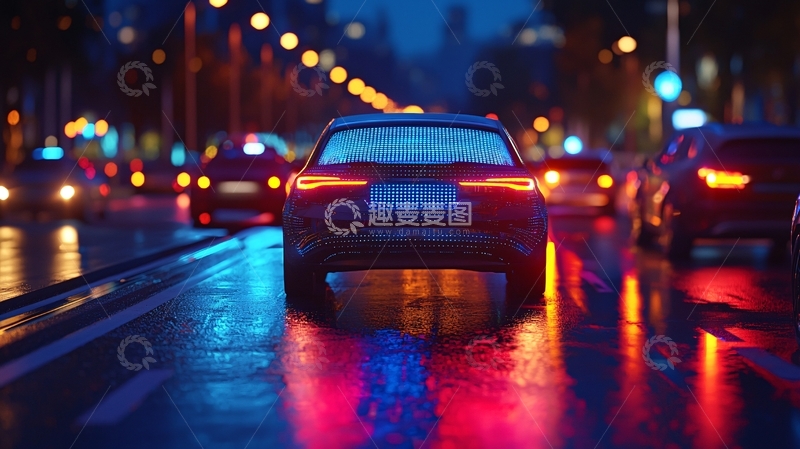 高清大图下载【趣麦麦图】夜晚雨中车流