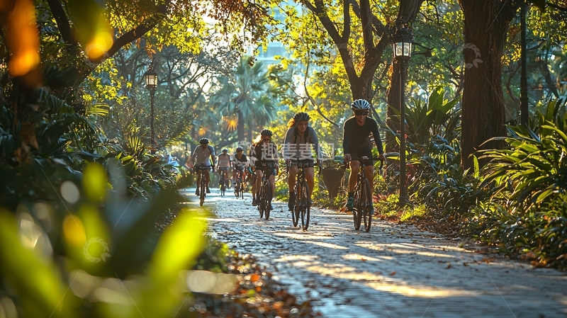 高清大图下载【趣麦麦图】骑行队伍树荫小路