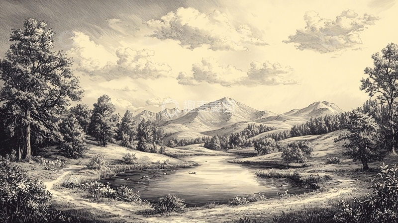 高清大图下载【趣麦麦图】黑白风景画