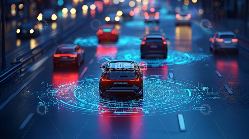 高清大图下载【趣麦麦图】夜景道路自动驾驶汽车