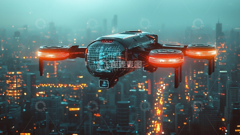 高清大图下载【趣麦麦图】未来都市无人机