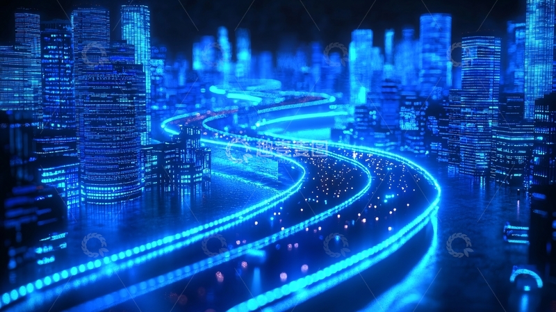 高清大图下载【趣麦麦图】蓝色科技感城市夜景
