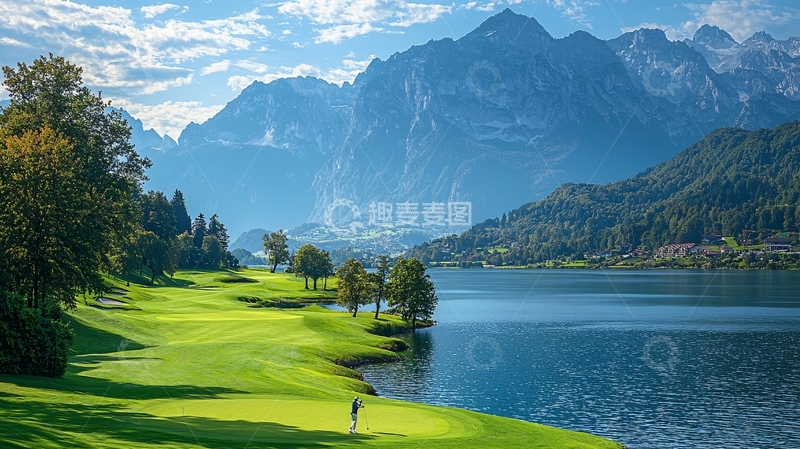 高清大图下载【趣麦麦图】高山湖泊高尔夫球场