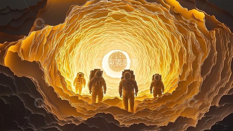 高清大图下载【趣麦麦图】宇航员探索月球内部洞穴