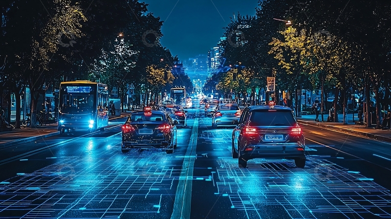 高清大图下载【趣麦麦图】夜间城市道路智能交通系统