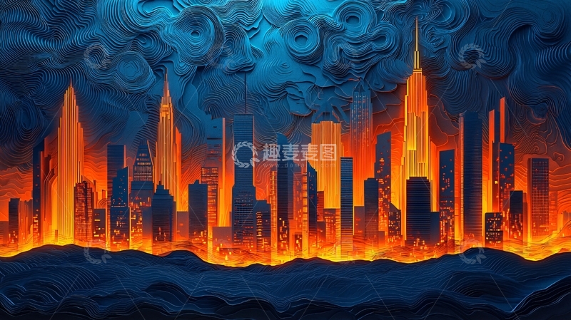 高清大图下载【趣麦麦图】燃烧的城市剪影